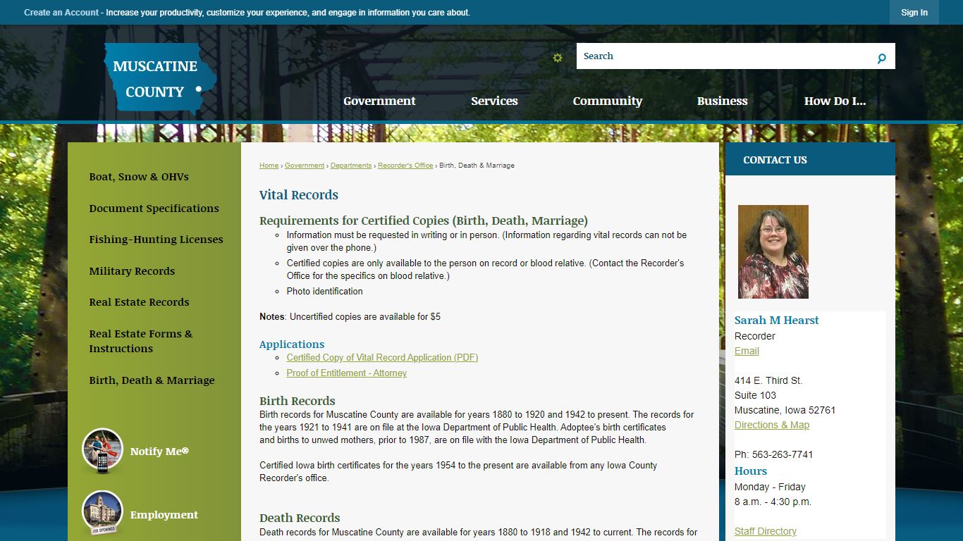 Vital Records | Muscatine County, IA - Official Website